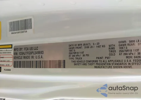 2023 Jeep Gladiator Overland 4X4 из США, поврежденный, VIN 1C6HJTFG8PL549693